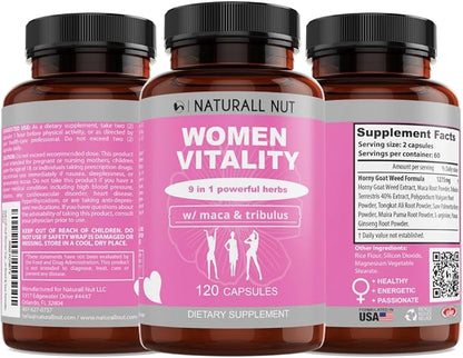 Women Vitality 120 Caps - Female Libido Booster, Increased Energy, Reduce Dryness, Balance Complex and Mood Stabilizer for Women, Heighten Sensitivity, Made in the USA Hornygoatweed with Maca Root