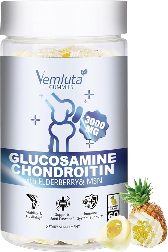1 Pack Glucosamine Chondroitin Gummies - 3000MG Extra Strength Joint Support Supplement with MSM, Flexibility, Antioxidant Immune Support Gummy for Adults, Men & Women - 60 Cts