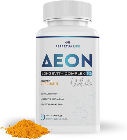 AEON Longevity Complex White, Supplement with Curcumin, NR (Nicotinamide Riboside), AKG, Glycine & Taurine, Supports Healthy Aging, Energy & Immune System, Vegan, 60 Capsules
