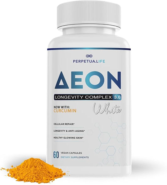 AEON Longevity Complex White, Supplement with Curcumin, NR (Nicotinamide Riboside), AKG, Glycine & Taurine, Supports Healthy Aging, Energy & Immune System, Vegan, 60 Capsules