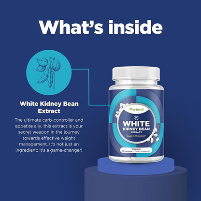 White Kidney Bean Extract Carb Blocker - White Kidney Beans Supplement for Metabolism Promote & Ease Calories from Starchy Food - Glucose Support & Carb Control Supplements - 60 Capsules