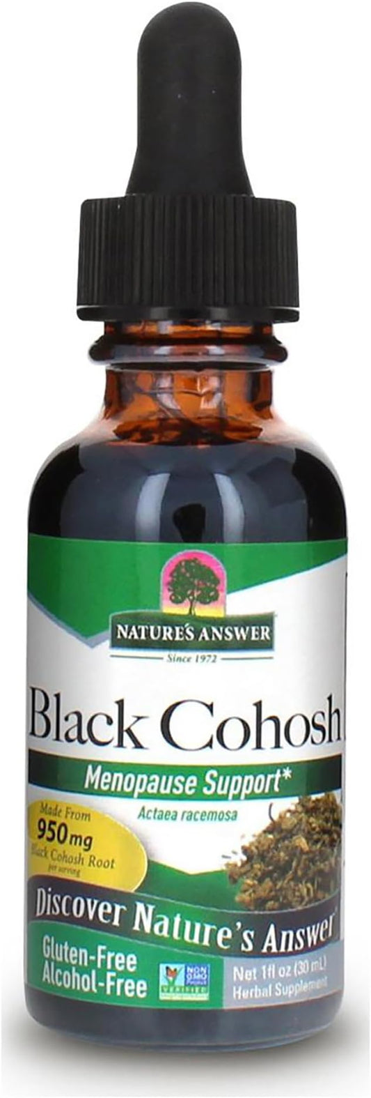 Nature's Answer Organic Alcohol Free Black Cohosh Extract 1 Ounce for Menopause Support - Kosher, Gluten-Free Menopause Hot Flashes - Supplements for Women, USA Made