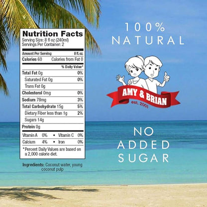 Amy & Brian Pure Coconut Water with Pulp, Non-GMO, No Sugar Added, Refreshing and Hydrating Real Coconut Water, 17.5 Fl Oz (Pack of 12)
