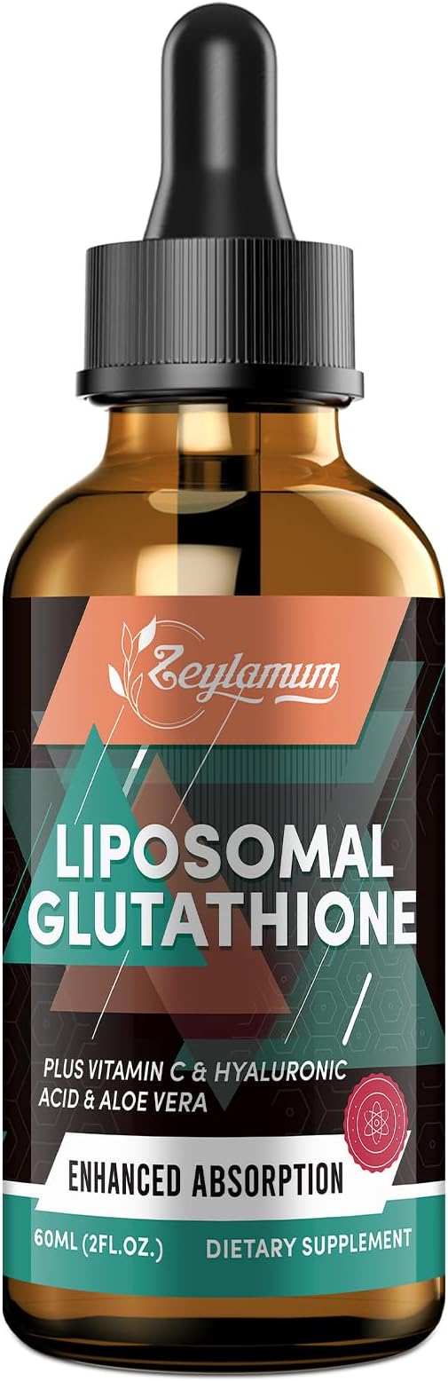 2000MG Liposomal Glutathione Liquid Drops, Ultra High Absorption, Natural Detoxification, Immune System & Skin Supprot*, L-Glutathione, Vitamin C & Hyaluronic Acid, Capsules Alternative, 2.02 OZ