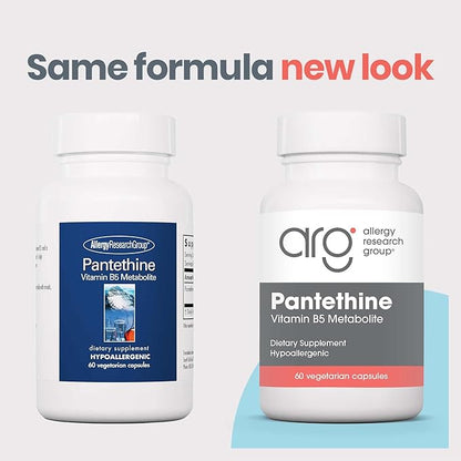 Allergy Research Group Pantethine Supplement - Vitamin B5, Pantothenic Acid, Metabolism Support, Liver Support, Cardiovascular Supplement, Coenzyme A, 660mg Vegetarian Capsules - 60 Count