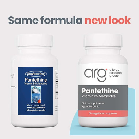 Allergy Research Group Pantethine Supplement - Vitamin B5, Pantothenic Acid, Metabolism Support, Liver Support, Cardiovascular Supplement, Coenzyme A, 660mg Vegetarian Capsules - 60 Count