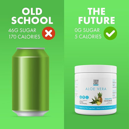 Yes You Can! Organic Aloe Vera Powder Drink Mix - Hydration Booster Infused with Pure Aloe Juice - Delicious Flavors - Made in USA - Antioxidant Rich - Pineapple Flavor - 40 Servings Per Canister (4 Pack)