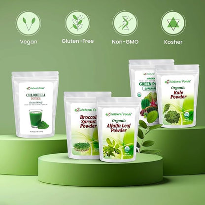 Z Natural Foods Organic Greens Superfood Powder - Barley Grass, Wheatgrass, Spirulina, Spinach, Broccoli, Alfalfa Leaf, Beet Root, Tomato, Dulse & Moringa - Raw Vegan Gluten Free - 5lbs