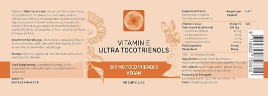 Ultra Tocotrienol 200mg Vitamin E Vegan – All 4 tocotrienols - Alpha Tocotrienol + Beta Tocotrienol + Gamma Tocotrienol + Delta Tocotrienol – No Tocopherols - Unique Tocotrienol Complex