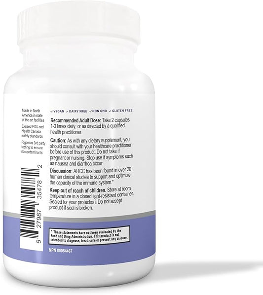 AHCC Supplement - Maximum Strength - Natural Immune Support Extract - Maintains Natural Killer Cell Activity - 20+ Human Research Studies - 60 Veggie Capsules (1 Pack)