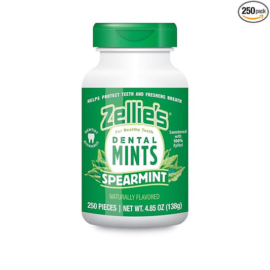 Zellie's | 100% Xylitol Spearmint Breath Mints | No Aspartame, Gluten Free, Vegan & Kosher Mints (250 Count - Pack of 1)