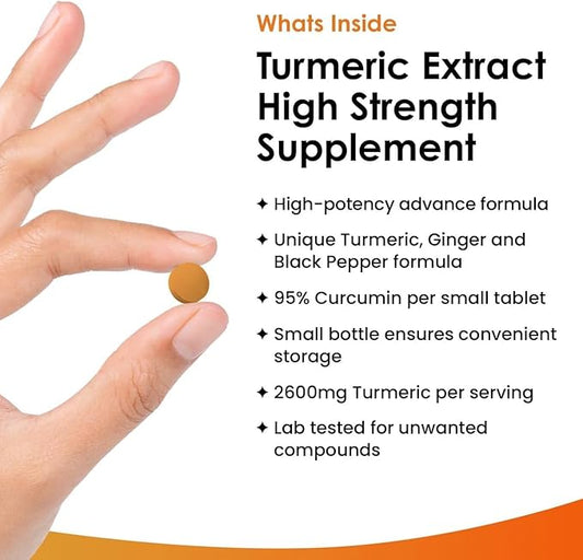 Turmeric Tablets with Black Pepper & Ginger - Curcumin - 180 Turmeric and Black Pepper Tablets (3 Month) High Strength Active Turmeric Supplements Not Capsules, by New Leaf