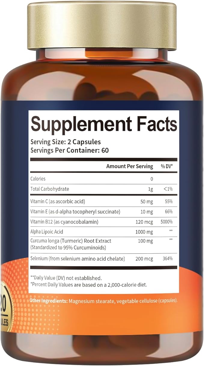 Alpha Lipoic Acid 1000mg - ALA Supplement Antioxidant for Neuropathy Support Nerve Health, Liver Detox, Antioxidant, Metabolism and Cell Energy, Anti-Aging - Non-GMO, Gluten Free, Vegan Safe