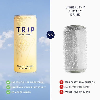 Trip Mindful Blend, Lightly Sparkling Calming Drink, 120 MG Magnesium Citrate with Ashwagandha, Lions Mane & L Theanine, No Added Sugar, Low Calorie, Vegan, Blood Orange, 12 Oz, 12Pk