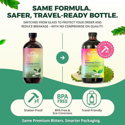 Soursop Bitters Liquid - Organic Herbal Sour SOP Guanabana Detox with Black Seed, Moringa & Ginger - Supports Digestive Wellness & Immune Function - 16 fl oz