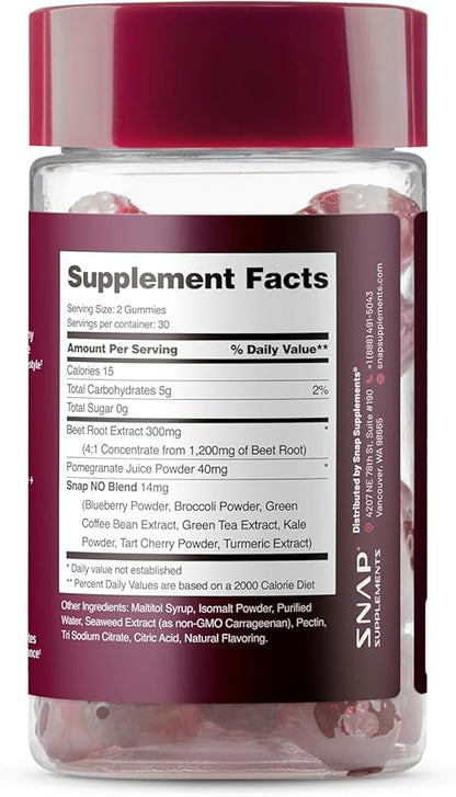 Snap Supplements Heart Beets Organic Beet Root Gummies, Cardiovascular Support Supplement for Men & Women, Pomegranate, Red Spinach, Heart Health & Circulation Support, Sugar Free, Cherry, 60 Gummies