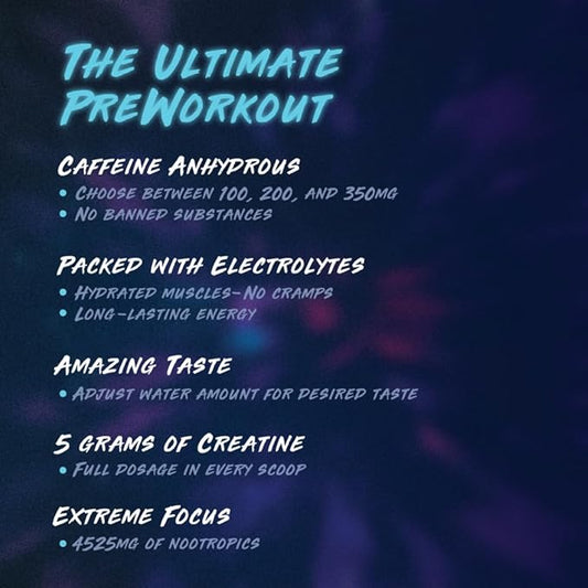 4-in-1 Pre-Workout Supplement Powder for Men and Women - Energy Supplement with 350mg Caffeine, Creatine & Electrolytes – Blue Rage, 20 Servings (350 mg Caffeine)