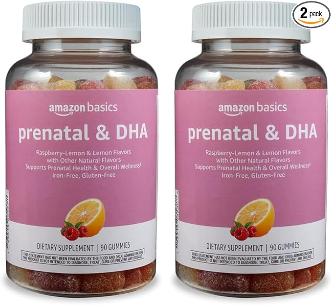 Amazon Basics Prenatal & DHA Gummy, Rasberry & Lemon Flavor, 90 Count (Previously Solimo) (Pack of 2)
