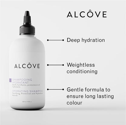 Alcôve - Hydrating Shampoo - Evening Primrose Oil, Mango Extract, and Argan Oil - Sulfate Free Shampoo - All Hair Types - For Dry Scalp - Color-Safe - Lightweight Formula - 300ml