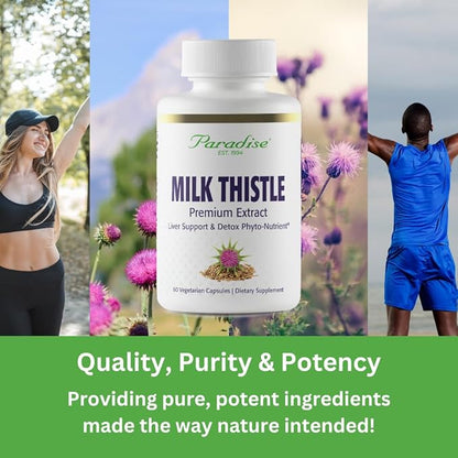 Paradise Herbs Milk Thistle, Active Whole Spectrum Extract, Vegan, Non GMO, Gluten Free, 60 Vegetarian Capsules