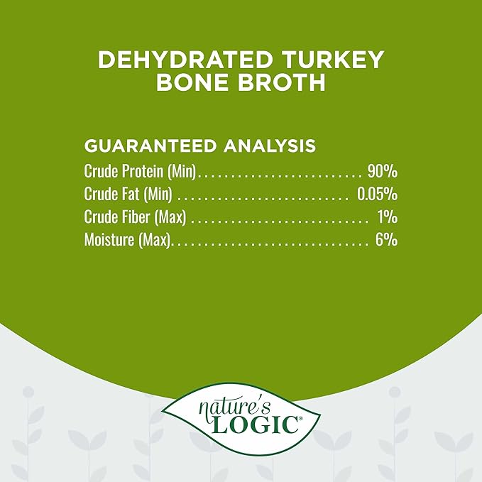 Nature's Logic Dehydrated Bone Broth Powder - 100% Natural Dog & Cat Topper - Rich in Glucosamine & Chondroitin - Boosts Immune System - Gluten-Free, No Synthetic Ingredients - Turkey, 6oz