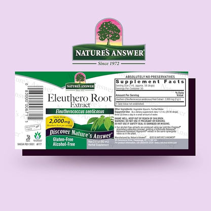 Nature's Answer Alcohol-Free Eleuthero Root, 2-Fluid Ounces | Vegan | No Preservatives Gluten Free Eleuthero Extract