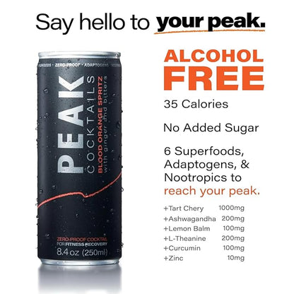 Peak Cocktails Non-Alcoholic Cocktail | Adaptogens, Nootropics, Superfoods for Recovery, Calm, Sleep | Ashwagandha, Tart Cherry, L-Theanine | Mixologist-crafted | 8.4 oz, 24-Pack Variety Pack