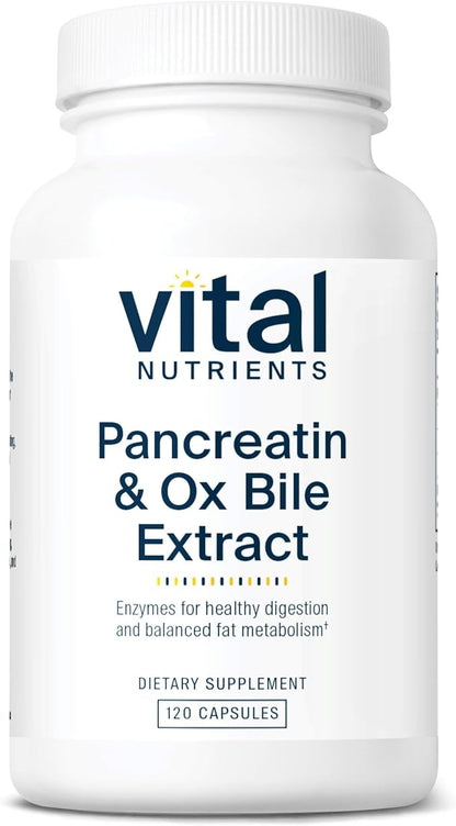 Vital Nutrients Pancreatin & Ox Bile Extract 500mg | Natural Digestive Enzymes for Women & Men | Supports Digestion of Protein, Fat, and Carbohydrates*| Gluten, Dairy & Soy Free | 120 Capsules