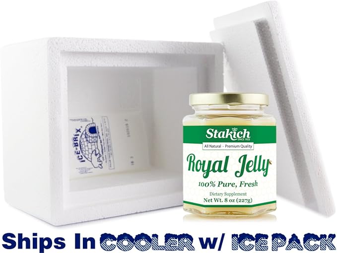 Stakich Fresh Royal Jelly - Pure, All Natural - No Additives/Flavors/Preservatives Added - 8 Ounce (227 Gram)