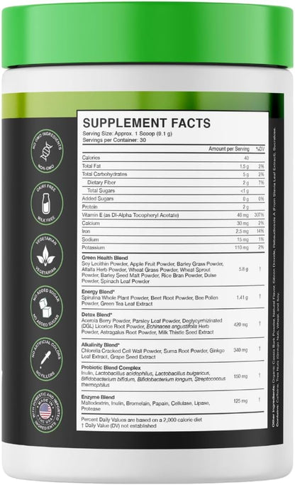 Super Greens Powder with 24+ Superfoods, Premium Nutrient-Dense Blend, Promotes Immunity & Energry Levels, Supports Disgestion & Gut Health, Apple Cinnamon Flavor, 9.6 oz