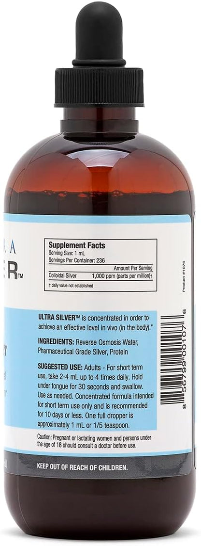 Ultra Silver® Colloidal Silver | 1,000 PPM, 8 Oz (236mL) | Mineral Supplement | True Colloidal Silver - with Dropper
