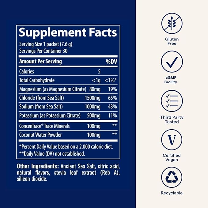 Trace Minerals ZeroLyte - Sodium & Electrolyte Replenishment - Energy & Hydration Support Drink Powder - Nerve & Muscle Function Support - Salty Orange, 30 Packets (30 Servings)