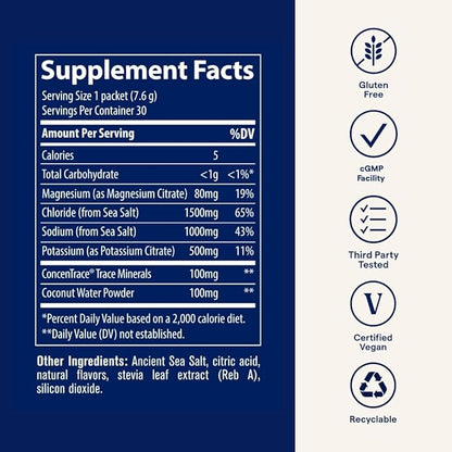 Trace Minerals ZeroLyte - Sodium & Electrolyte Replenishment - Energy & Hydration Support Drink Powder - Nerve & Muscle Function Support - Salty Orange, 30 Packets (30 Servings)