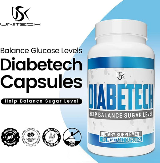 Unitech USK Diabetech Capsules | Herbal Formula with Fenugreek, Ceylon Cinnamon, Bitter Melon & Other Botanicals | Supports Healthy Metabolism | 60 Capsules