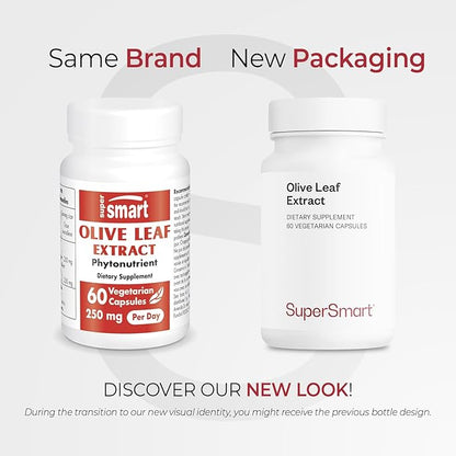 SUPERSMART - Olive Leaf Extract 250 mg Per Day - Standardized to 32% Oleuropein - Immune System Booster | Non-GMO & Gluten Free - 60 Vegetarian Capsules