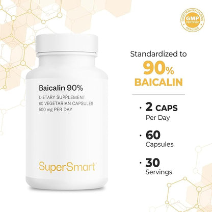 SuperSmart - 90% Baicalin 500mg per Day (Scutellaria Baicalensis) - Chinese Skullcap Extract Supplement | Non-GMO & Gluten Free - 60 Vegetarian Capsules