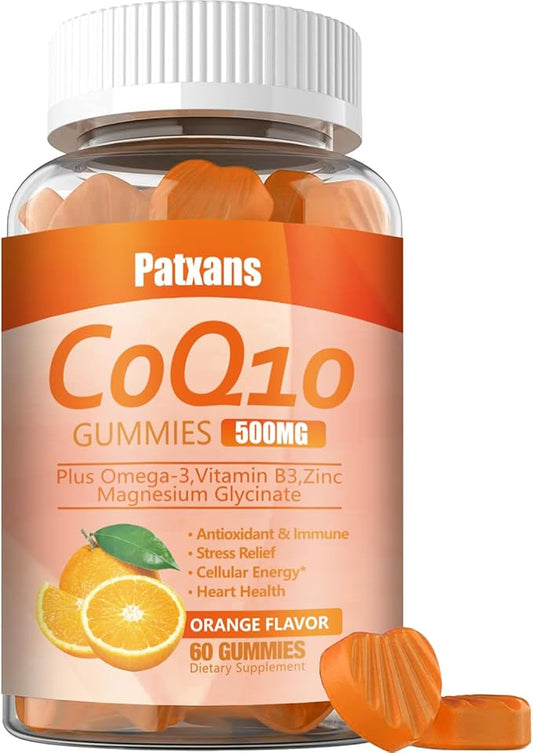 1 Pack 500MG CoQ10 Supplement Gummies, Omega-3, Magnesium, Vitamin B3, Zinc, Ultra High Absorption Provides Healthy Support for Heart, Cell Energy＆ Antioxidants, 60Cts.