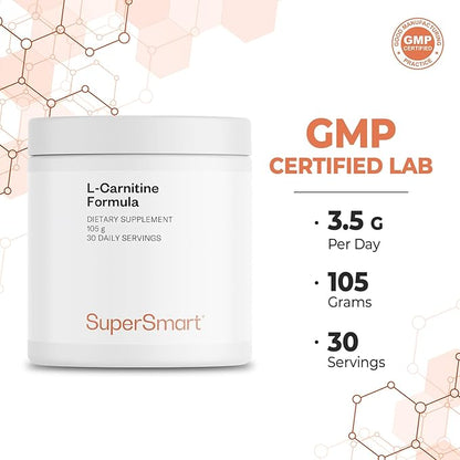 Supersmart - L-Carnitine Formula (Natural Lemon Flavor) - 2-in-1 with Acetyl L-Carnitine & L-Carnitine Tartrate Powder - Amino Acids Complex Supplement | Non-GMO & Gluten Free - 105 g