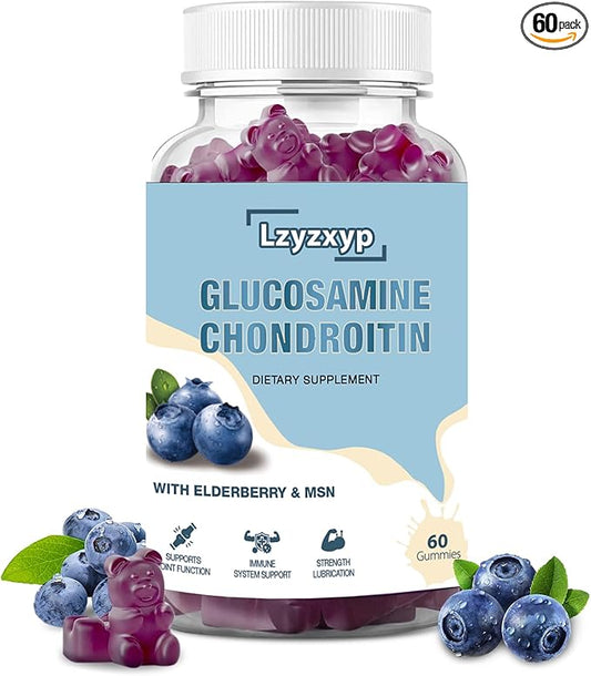 1 Packs 3000mg Glucosamine Chondroitin Gummies with MSM & Elderberry - Extra Strength， Antioxidant Immune Support Supplement Joint Health, Flexibility for Adults, Men & Women 60Cts (1)