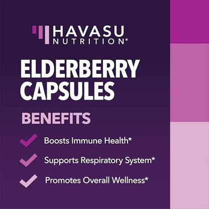 Sambucus Black Elderberry Capsules - Immune Support Supplement for Adults - 400mg of Extract Per Serving for Overall Wellness - Vegetarian-Friendly, Non-GMO, Unflavored - 60 Count, 2 Month Supply