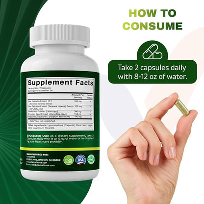Vitamatic Saw Palmetto Extract for Men & Women 180 Veg Capsules - Made with Pumpkin Seed, Pygeum, Nettle Leaf - Made in The USA - Promotes Healthy Prostate Function-2 Pack