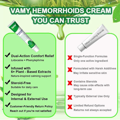 vamy Herbal Hemorrhoid Cream, Hemorrhoid Treatment and Hemorrhoids Cream with Lidocaine 4% and Phenylephrine HCI for Fast Relief of Pain, Swelling, Itching, Burning, Hemorrhoidal Treatment. 2 pc