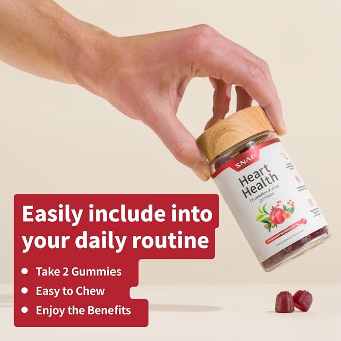 Snap Supplements Heart Health Gummies, Blood Circulation Supplements, CoQ10 Heart Health Supplements, Blood Flow Supplement, Sugar Free, 60 Gummies