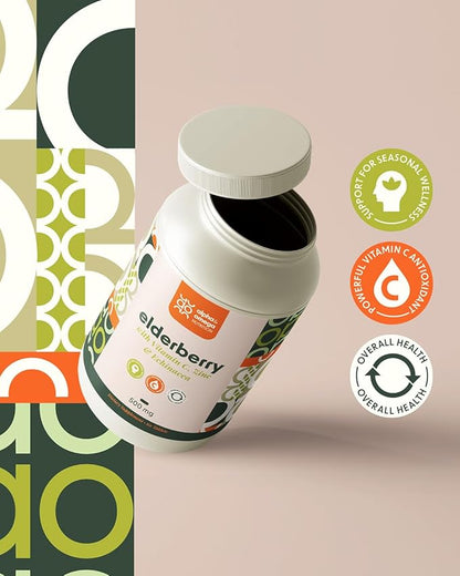 Alpha & Omega Nutrition Elderberry 500mg, with Vitamin C, Zinc and Echinacea, Supports Health Immune System, Antioxidant Protection, Non GMO, 60 Tablets, 2 Month Supply