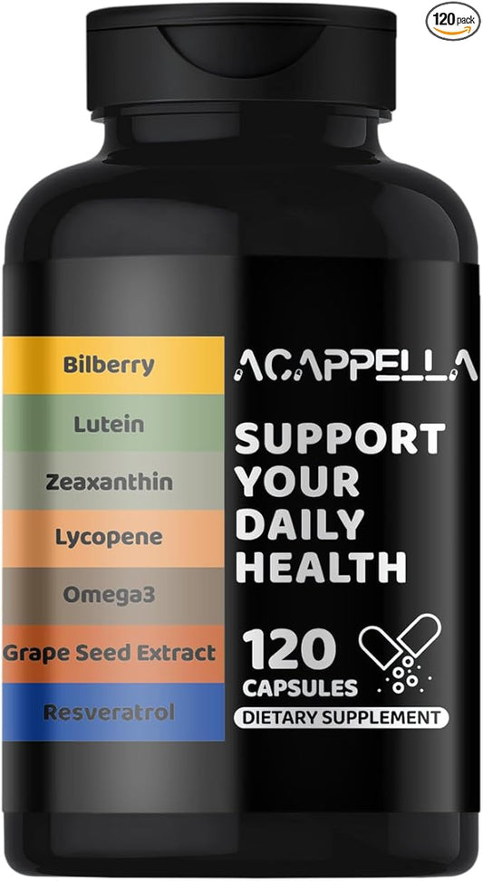 ACAPPELLA Bilberry Lutein Zeaxanthin Lycopene Omega-3 Grape Seed Extract Resveratrol Capsule Bilberry Supplement for Eyes with Multivitamins (1)