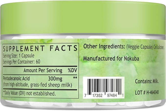 Pentadecanoic Acid | 300mg High-Altitude Sheep Milk Sourced | 60 Capsules