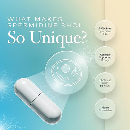 Spermidine Capsules 𝗚𝗟𝗨𝗧𝗘𝗡 𝗙𝗥𝗘𝗘 99% Concentration 100x More Potent Than Wheat Germ Extract for Anti-Aging DNA Telomere Support