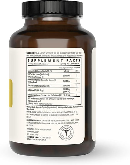 The Wellness Company Spike Support - Detox, Immune Health, Blood Flow, Anti-Clotting - Nattokinase, Dandelion Root, & Black Sativa | 120ct (2 Month Supply)