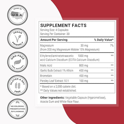 Supersmart - Cardio Clear (Garlic EDTA Supplement) - with Malic Acid, Calcium Disodium EDTA, Magnesium, Bromelain | Non-GMO & Gluten Free - 120 Vegetarian Capsules