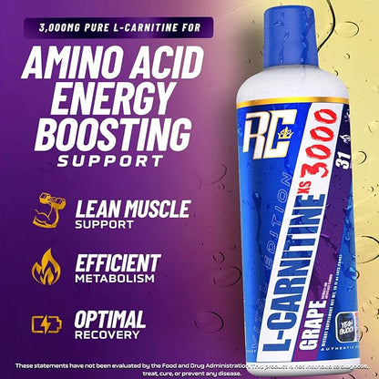 Ronnie Coleman Signature Series L-Carnitine XS 3000 Liquid, Amino Acids Metabolism and Lean Muscle Strength Support, Stimulant Free, Sugar Free, Zero Carbs, Grape, 16 Oz